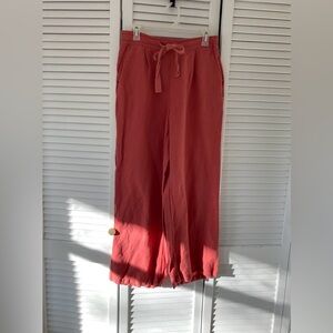Women's A New Day Coral Linen Rayon Wide Leg Pull on Capris Side Pockets Medium